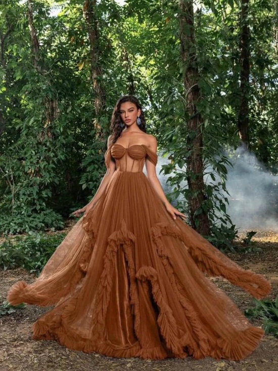 Faeriesty Dresses & Skirts - Strapless Brown Tulle Ball Gown Dress